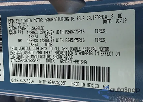 2019 Toyota Tacoma Sr5 V6 z USA, uszkodzony, nr VIN 3TMCZ5AN2KM225465